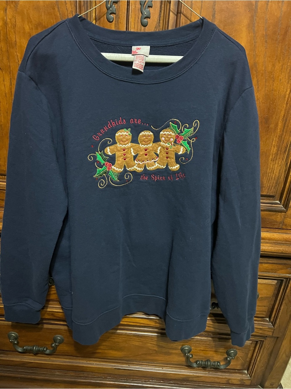 Holiday Editions woman ‘s XL  Blue Embroidered Gingerbread Christmas Sweatshirt